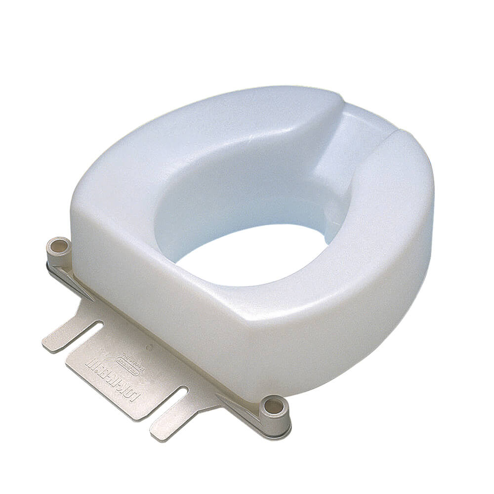 Contoured elevated toilet seat, elongated with bolt-down bracket